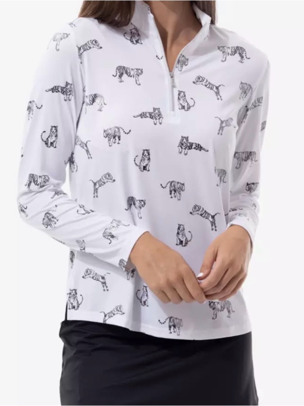 San Soleil Tiger-Print Quarter-Zip Top